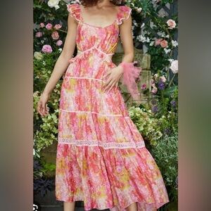 LoveShackFancy Madsen Tiered Maxi Cutout Dress